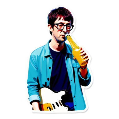 Blur guitarist Graham Coxon is holding butterscotch telecaster and drinking korean soju. sticker