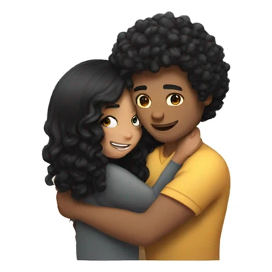 Man with brown curly hair hugs a girl with long black hair sticker