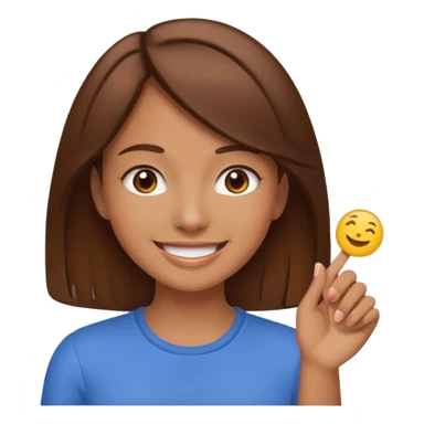 Make an emoji of a girl (no glasses) with brown hair who is teaching how to make an emoji sticker