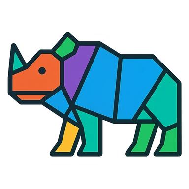 geometric rhinoceros icon, basic shapes, clear lines, stylized horn, modern icon style sticker