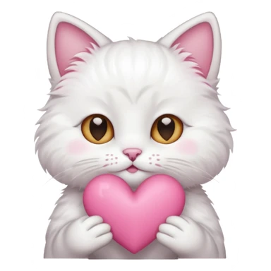 white cat hands holding a pink heart sticker