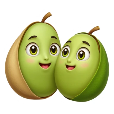 a couple of pistachio and pistachia in love, one with open shell, both with big eyes and blushing cheeks, iOS emoji style sticker
