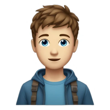 A boy teenager with blue eyes and short brown hair and a ray in the middle sticker