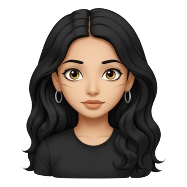 a pretty indian bratz girl with wavy long black hair, wearing a black tshirt, eyeliner on. no earrings sticker