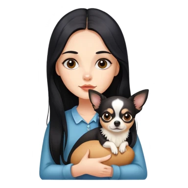 Fair skin girl - long black hair - holding a chihuahua sticker