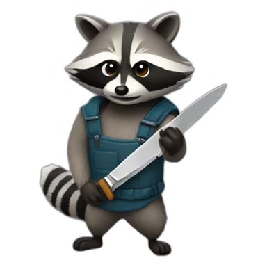 a raccoon holding a knife sticker