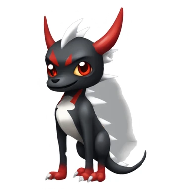 Black Cool Edgy Nargacuga-Houndoom-Garchomp Fakémon Digimon with Red and white Edgy markings, full body, outlined sticker