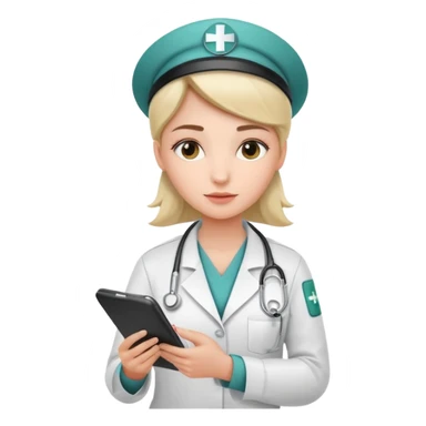 woman medic signing application for job sticker