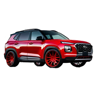 Lifted Red Hyundai Venue with 26 inch forgiato wheels and houston swangas on the wheels sticker