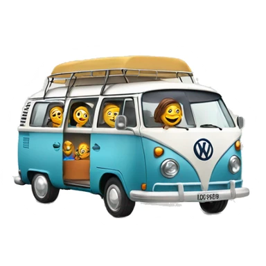 happy and smiling family in vw combi camper van sticker