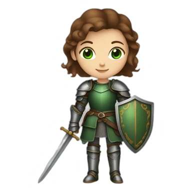 Medieval girl knight with brown hair and dark green eyes sticker