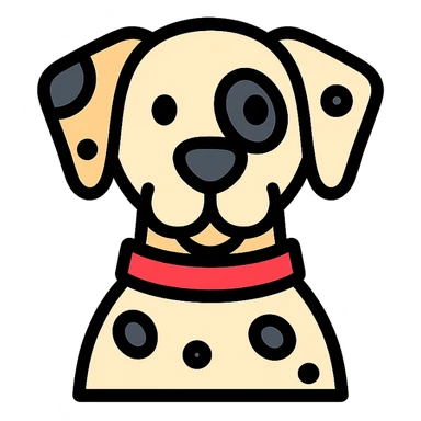 Dalmatian dog with a red collar, color outline icon style, black outlines, subtle color sticker