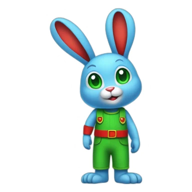 Blue humanoid rabbit with red shorts and white gloves with green eyes and monkey tail, full body sticker