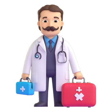 Dr. Watson with mustache and medical bag sticker