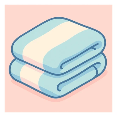 a soft pastel blue and white blanket, folded tidily, gentle and cute vibe, pastel illustration style sticker