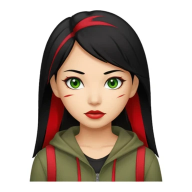 Asian-Latina women with black hair and a red streak with green eyes and alternative/grunge clothing style. sticker