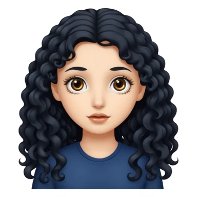 White girl, with long curly black hair, with brown big eyes sticker