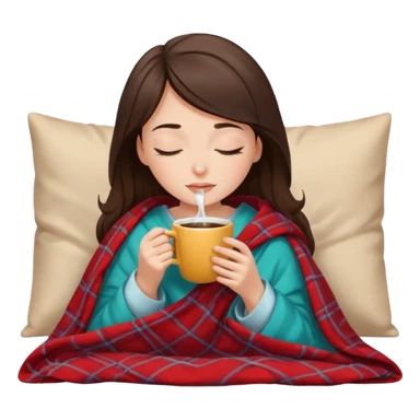 Brunette girl inside a blanket sipping coffee eyes closed sticker