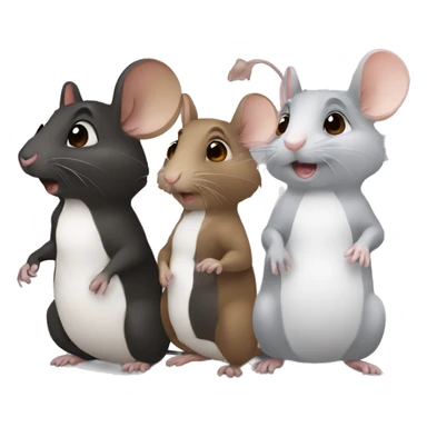 three differently colored rats grey black white brown talking sticker