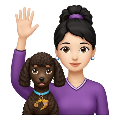 Ponytail black hair girl with brown Poodle say goodbye  sticker
