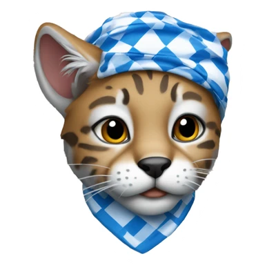 bobcat wearing blue and white checkered bandana sticker