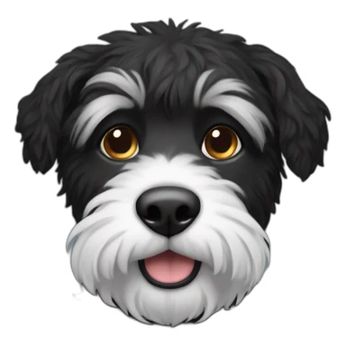 Black scruffy dog with white nose sticker