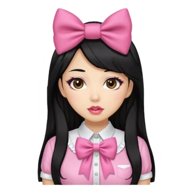 Gyaru girl black hair glossy lips bow shirt sticker