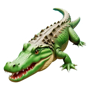cinematic-crocodile-realistic-full-body-on all fours-emoji,-massive-scaled-body-partially-submerged-in-shallow-water,-head-tilted-dramatically,-rough-green-and-brown-hide-textured-with-deep-ridges,-simplified-yet-realistic-focused-features, head held high sticker