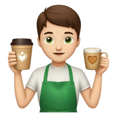 Barista + green apron + latte cup sticker