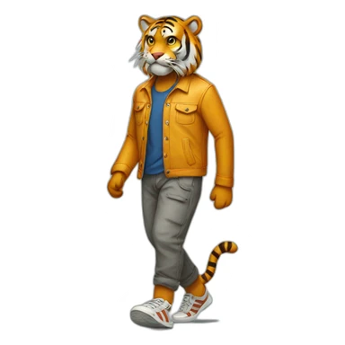 Walking tiger with pants sticker