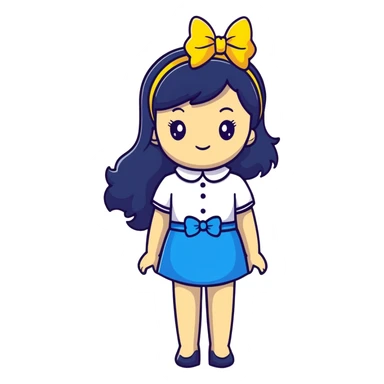 woman with a blue bow on her head and long black hair sticker