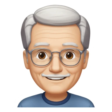 old guy, swept back white hair, blocky face, rectangle frame glasses, soul patch sticker