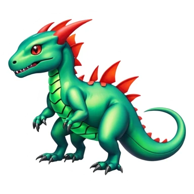 Cute Shiny neon-green iridescent Guilmon-Salandit-Fakémon-hybrid-creature (full body)  sticker