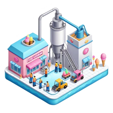 Isometric ice cream factory sticker
