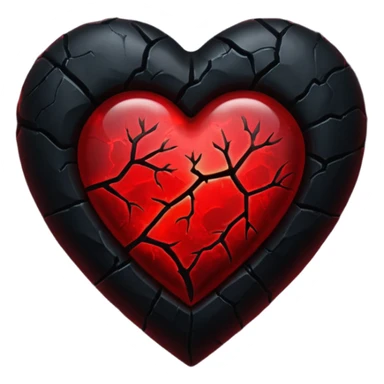 iOS style emoji, dark fantasy heart, black cracked heart, red inner glow, glossy sticker