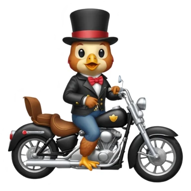 Chicken wearing a tophat a black jacket on a motorcycle sticker