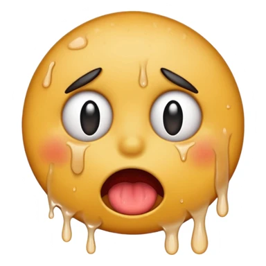 Generate a distressed and sweaty round emoji with white tears dripping off of its tongue sticker
