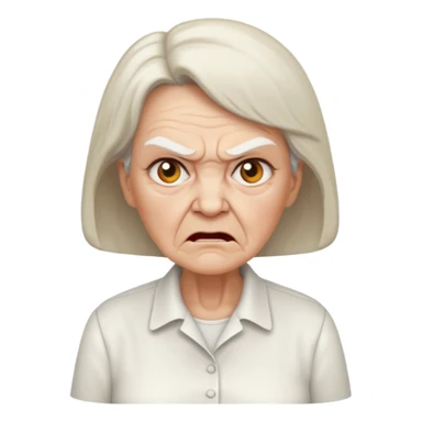 a portrait of angry elderly woman, wearing shirt sticker