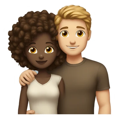 black girl and white guy with brown hair and blue eyes  hugging sticker
