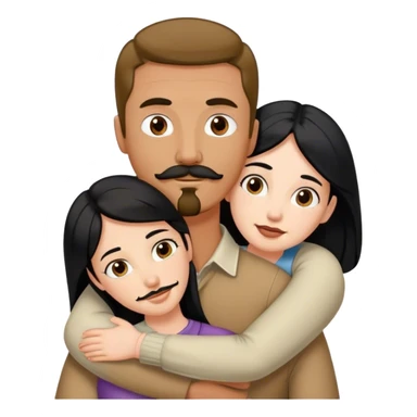 Tall tan man with brown mustache and goatee hugging a short pale woman with long black hair sticker