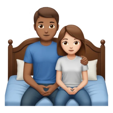A brown-haired girl and a brown-haired man. They are both on a bed. The girl is sitting on the man.she is sitting on a man sticker