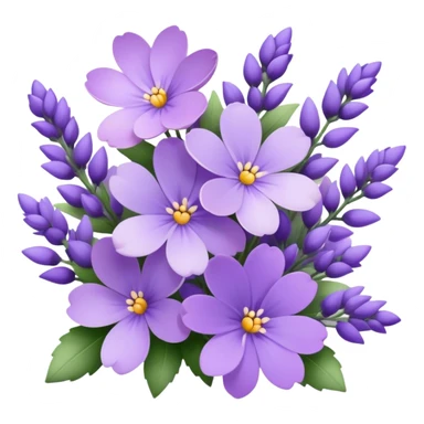 "A dreamy arrangement of violet and lavender blossoms with subtle shading."
 sticker