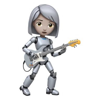 a cyper robot carry her note and electric guitar and try to change the world sticker