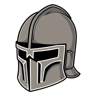 Battle-worn crusader helmet with light rust and historical details sticker