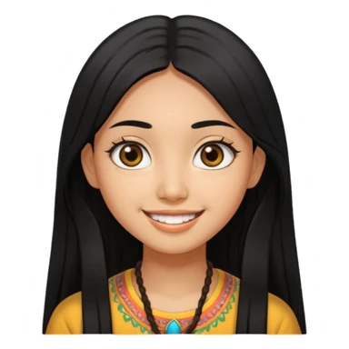 20 yr old asian woman hair  center part big eyes big smile tanned skin straight black hair hippie part hair  sticker