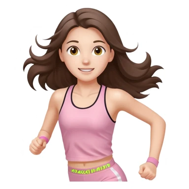 white happy brunette teen long hair with hazel eyes in light pink workout clothes jogging through finish line sticker