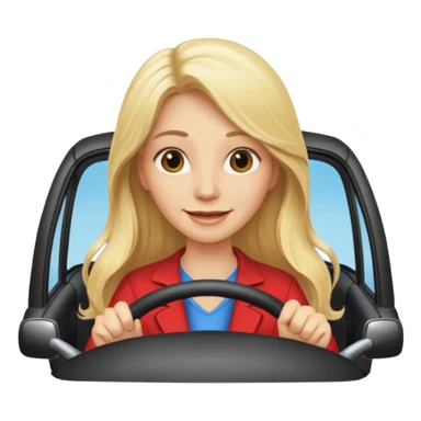 blonde long hair woman driving car. Happy face confidence sticker