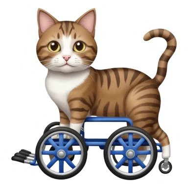 disabled brown tabby and white cat using cat wheelchair sticker