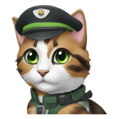 black, brown and grey calico cat with green eyes dressed as a pilot sticker