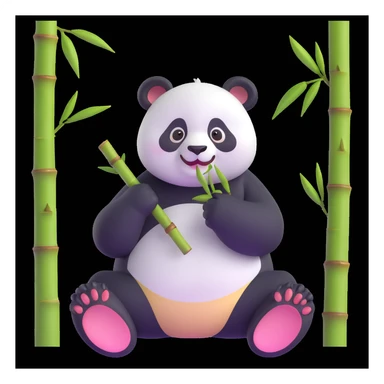panda eating bamboo in forrest, close up pose sticker